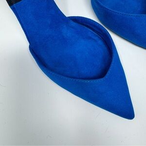 EUC ZARA BASIC Two-Tone Black and Royal Blue Suede Ankle Strap Heels.US 7.5